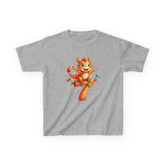Kids' 7th Birthday Dragon T‑Shirt — Cute Orange Dragon on Number 7