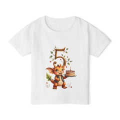 Toddler T‑Shirt — Cute Dragon 5th Birthday Shirt with Cake