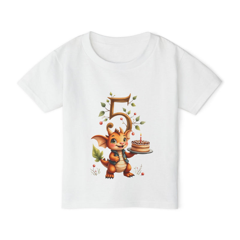 Toddler T‑Shirt — Cute Dragon 5th Birthday Shirt with Cake