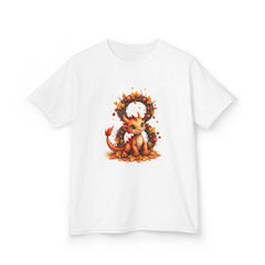 Kids Tee — Autumn dragon with Leaf Wreath | Cute Fall Children’s Shirt