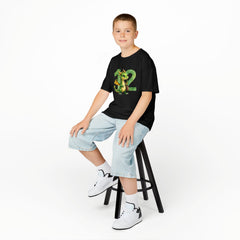 Kids 12th Birthday T‑Shirt — Cute Green Dragon with Number 12