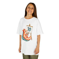 Kids 10th Birthday T-Shirt — Cute dragon Painting '10' Design