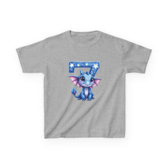 Kids Tee — Cute Blue Dragon with Number 7 Birthday Shirt