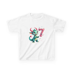 Kids Birthday Tee — Cute Green Dragon with Number 7