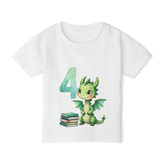 4th Birthday Dragon Toddler T-Shirt — Cute Green Dragon with Books