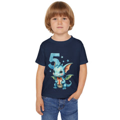 5th Birthday Dragon Toddler T-Shirt — Cute Blue Dragon Age 5 Tee