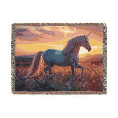Unicorn Woven Blanket — Mystical Sunset & Twilight Horse Tapestry Throw
