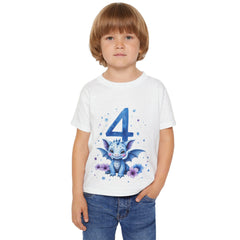 4th Birthday Toddler T-Shirt — Cute Blue Dragon Number Four