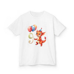 Kids 9th Birthday Dragon T-Shirt — Cute Party Dragon with Balloons