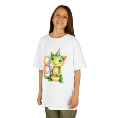 Kids Birthday Dragon Tee — Cute Party Hat Dragon with Number 8 Cake
