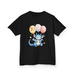 Kids 10th Birthday Dragon T-Shirt – Cute Blue Dragon with Balloons