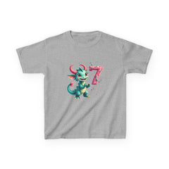 Kids Birthday Tee — Cute Green Dragon with Number 7