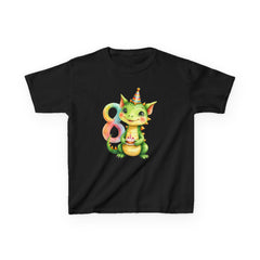 Kids Birthday Dragon Tee — Cute Party Hat Dragon with Number 8 Cake