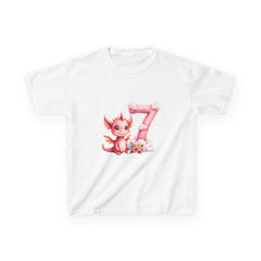 Kids 7th Birthday T‑Shirt — Cute Pink Dragon Number 7 Design
