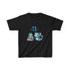 Kids T‑Shirt — Cute Blue Dragon 11th Birthday Design with Presents
