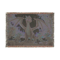 Dragon Family of 5, one adult. Woven Blanket — Fantasy Throw