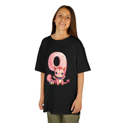 Kids Birthday Number 9 Tee — Cute Pink dragon with Balloon Number 9