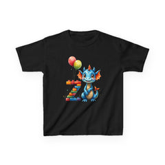 Kids Tee — Cute Blue Dragon with Number 7 & Balloons Birthday Shirt