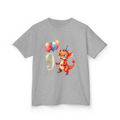 Kids 9th Birthday Dragon T-Shirt — Cute Party Dragon with Balloons