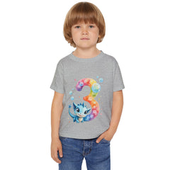 Toddler T‑Shirt — Colorful Number 3 Birthday Tee with Cute Blue Dragon