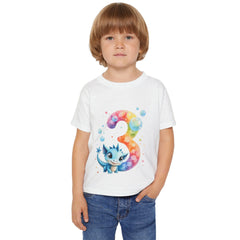 Toddler T‑Shirt — Colorful Number 3 Birthday Tee with Cute Blue Dragon