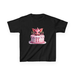 Kids Birthday Tee — Pink Dragon Cake with Number 11