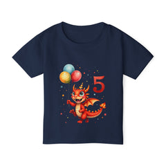 5th Birthday Dragon Toddler T-Shirt — Cute Red Dragon with Balloons