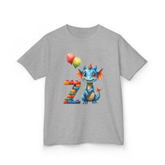Kids Tee — Cute Blue Dragon with Number 7 & Balloons Birthday Shirt