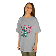Kids Birthday Tee — Cute Green Dragon with Number 7