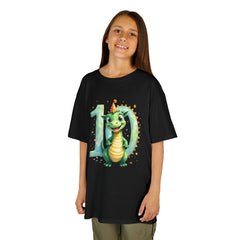 Kids 10th Birthday Dragon T-Shirt – Cute Green Dragon with Number 10
