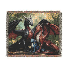 Dragon family of 3 Woven Blanket