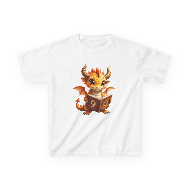 Kids Dragon 9 yrs Tee — Cute Fantasy Dragon with Book