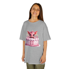 Kids Birthday Tee — Pink Dragon Cake with Number 11