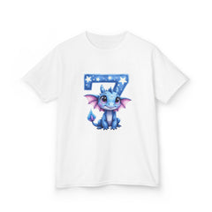 Kids Tee — Cute Blue Dragon with Number 7 Birthday Shirt