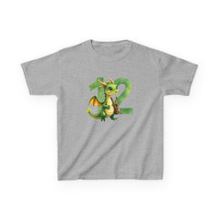 Kids 12th Birthday T‑Shirt — Cute Green Dragon with Number 12