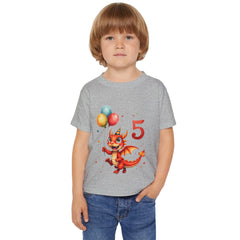 5th Birthday Dragon Toddler T-Shirt — Cute Red Dragon with Balloons