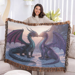 two beautiful dragons woven blanket
