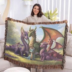 dragon family of 5 woven blanket