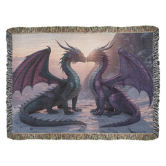 two beautiful dragons woven blanket