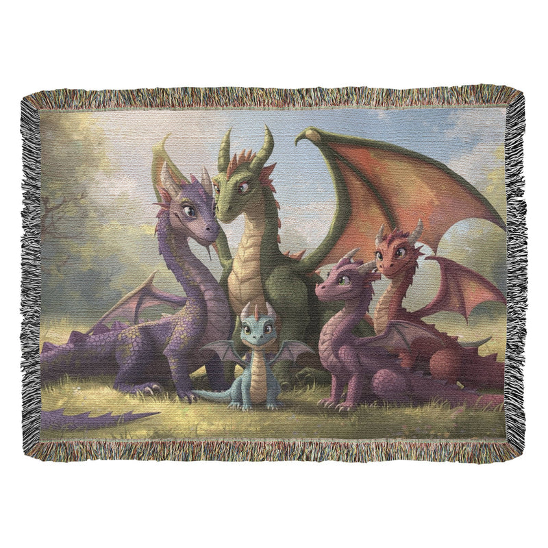 dragon family of 5 woven blanket