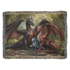 dragon family of three woven blanket