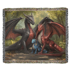 dragon family of three woven blanket