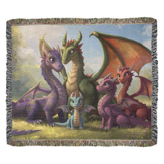 dragon family of 5 woven blanket