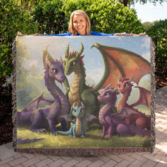 dragon family of 5 woven blanket