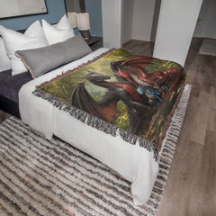 dragon family of three woven blanket