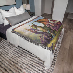 dragon family of 5 woven blanket