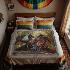 dragon family of three woven blanket