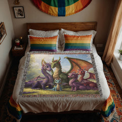 dragon family of 5 woven blanket