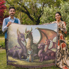 dragon family of 5 woven blanket