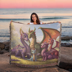 dragon family of 5 woven blanket
